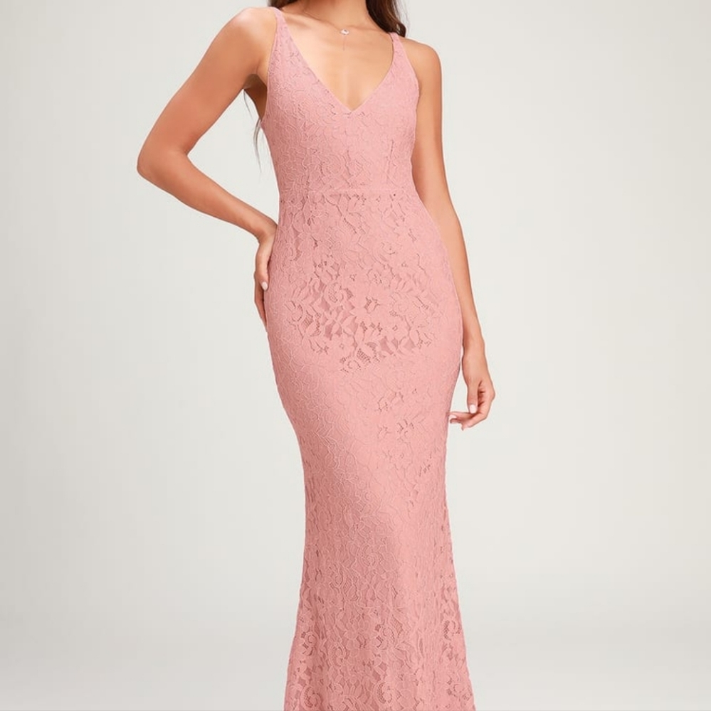 Lulus Glam Galore Mauve Pink Lace Sleeveless Maxi Dress size XS